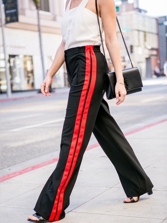 Pants - EXPRESS 🔥 High Waist Wide Leg Track Pants Black with Red Side Stripes
